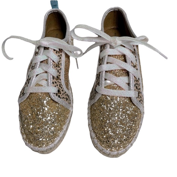 NewMichelle McDowell Kylie Gold Glitter Leopard Print Lace Up Shoes Size 7 - Picture 3 of 10